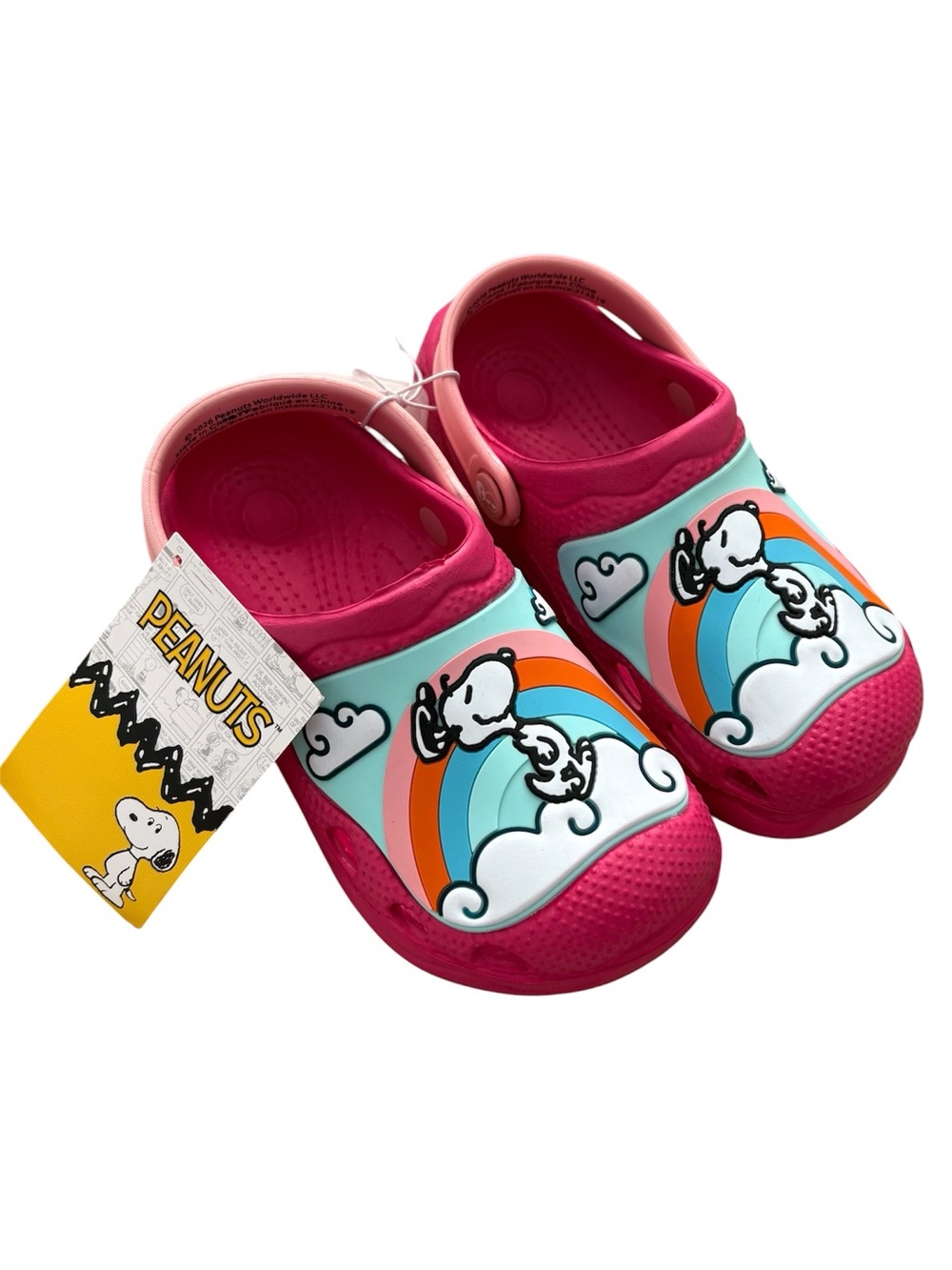 Peanuts Snoopy Pink Rainbow Cloud Comfortable Clog Sandals Size 9/10